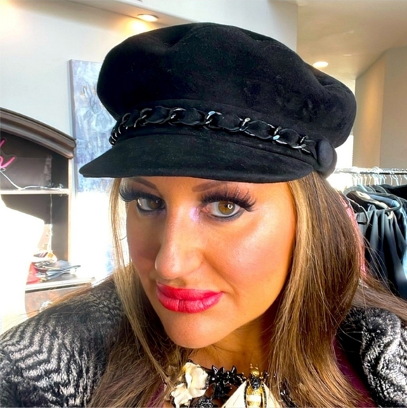 Authentic Eugenia Kim Leather Hat w Chain Embellishment - Picture 4 of 4